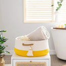 KAKAMAY Woven Baskets for Storage(16"x8"),Blanket Basket for Organizing Living Room,Cotton Rope Basket Woven Baby Laundry Hamper,Collapsible Laundry Room Organization,Clothes,Toy Chest(Yellow) by GreenHaven Gardens