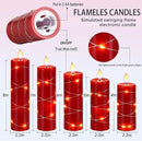 Red Flameless Candle with Remote Control LED Candle with String Lights Battery Powered Flameless Candle4'' 5'' 6'' 7'' 8'' Candles of 5 Pcs by CozyNest Decor