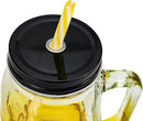 Halloween Cups Set of 4 - Yellow Skull Glass Drinking Jar with Lids and Straws - Halloween Decor, Drinking Glasses 16 oz by CozyNest Decor