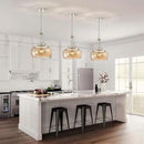 WUZUPS Nickel Chandelier Rustic Farmhouse Industrial Round Ceiling Pendant LED Light Fixture with Amber Glass Shade for Dining Room Kitchen Island Foyer Entryway, H 20.9" W 15.9", E26 Base by CozyNest Decor