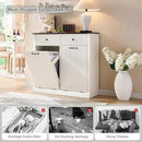 Modern Double Tilt-Out Trash Cabinet, 20 Gallon Fluted Laundry Hamper Cabinet w/2 Drawers, Wooden Hidden Garbage Can Cabinets with Storage Basket,Free Standing for Kitchen & Living Room, White by CozyNest Decor