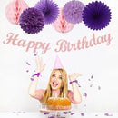 Purple Pink Birthday Party-Decorations Paper-Flowers - 14pcs Happy Banner Lavender Lanterns Tissue Pom Poms,Lilac Streamers Garland Fans Honeycomb,Women Girls Adult Kids Hanging Supplies Decor Hugfond by CozyNest Decor