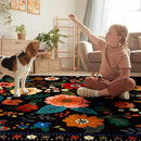 Floral 3x5 Area Rug Machine Washable Soft Print Boho Carpet Non Slip Doormat Low Pile Flower Area Rugs for Living Room Bedroom Nursery Kitchen Dining Room Indoor-Black by TinyTreasures Baby Boutique