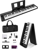 Finger Dance 61 Key Folding Piano Keyboard, Upgrand Imitation Wood Texture Keyboard Portable Piano, Bluetooth & MIDI, Foldable Keyboard Piano for Beginner - Deep Black by TinyTreasures Baby Boutique