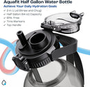 AQUAFIT 64 oz Water Bottle with Time Marker - 2in1 Straw & Chug Lid - BPA Free Big Water Bottle with Straw - Gym Water Bottle with Strap - Water Jug (64 Ounces, Aqua)