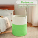 Large Woven Laundry Basket Hamper,100L Cotton Rope Storage Bin for Blankets,Toys and Clothes,Decorative Tall Nursery Hamper for Living Room,Baby Nursery,Bathroom and Bedroom,Light Green by CozyNest Decor
