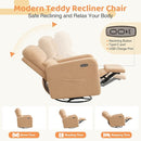 Swivel Rocker Recliner, Oversized Power Nursery Recliner Chair, Swivel Glider Reclienr with Removable Cushion, Upholstered Boucle Recling Chair for Nursery Living Room Bedroom, Teddy Camel by TinyTreasures Baby Boutique