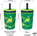 Zak Designs Dino Camo Kelso Tumbler 3pc Set, Leak-Proof Screw-On Lid with Straw, Bundle for Kids Includes Plastic and Stainless Steel Cups with Additional Sipper, 15 fluid ounces by TinyTreasures Baby Boutique