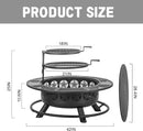 42 Inch BBQ Fire Pit with 2 Grills,3-in-1 Outdoor Round Metal Fire Pit Table with Lid,Fire Poker,Large Outdoor Wood Burning Firepits for Outside,Picnic,Bonfire Backyard Patio(Black) by GreenHaven Gardens