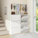 Shoe Storage Cabinet with 3 Flip Drawers, Narrow Shoe Cabinet with 9 Hooks Coat Rack, Freestanding Slim Shoe Storage Organizer for Entryway, Hallway, Entrance, Bedroom, Living Room, White by CozyNest Decor