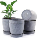 6 Inch Plant Pots Bulk, 6 Pack Plastic Planters with Drainage Holes and Saucers for Indoor Outdoor House Plants and Flowers, Grey Spots by GreenHaven Gardens