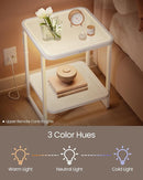 VASAGLE End Table, 2-Tier Side Table with LED Lights, Modern Nightstand, Square Bedside Table, Frosted Glass, Bottom Shelf, for Bedroom, Cloud White and Pearl White ULET232W01 by CozyNest Decor