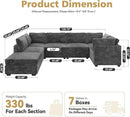Modular Sectional Sofa with Chaise, U-Shaped 7-Seater Cloud Couch for Living Room, Plush Corduroy Fabric, Includes Movable Ottoman, Beige by CozyNest Decor