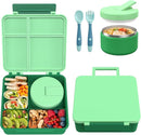 Bento Lunch Box with 8oz Soup Thermo, Kids Leakproof Lunch Food Containers with 4 Compartment, Kids Thermo Insulated Hot Food Jar for School, Trvael-Green by TinyTreasures Baby Boutique
