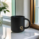 COLLECTIVE HOME - Black Monogram Ceramic Mugs, 15 oz Golden Initial Coffee Cups, Elegant Alphabet Tea Mugs, Personalized Halloween Mug with Gift Box, Perfect for Office and Home Décor (q) by CozyNest Decor