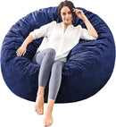 Bean Bag Chairs for Adults - Memory Foam Furniture BeanBag Chair - Kids/Teens Sofa with Soft Micro Fiber Cover - Round Fluffy Couch for Living Room Bedroom College Dorm - 4 ft, Navy by CozyNest Decor