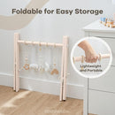 Comfy Cubs Wooden Baby Play Gym - Natural Finish Pinewood Baby Activity Gym with 5 Sensory Hanging Toys - Easy No-Tool Assembly, Safe and Durable for Infant Motor and Visual Development - Blush by TinyTreasures Baby Boutique
