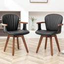 LUNLING Swivel Dining Chairs, Mid Century Modern Black Faux Leather Kitchen Chairs with Arms,Bamboo Legs Side Chairs No Wheels,Accent Chair for Dining Rooms and Offices,1PCS by CozyNest Decor