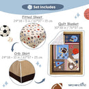 Wowelife Sports Mini Crib Bedding Set Boys Brown 3PCs Mini Crib Comforter Set Basketball Baseball Rugby Nursery Bedding Sets for Boys with Soft Comforter, Crib Skirt and 38x24 Sheet, Brown by TinyTreasures Baby Boutique