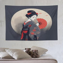 Japanese Woman Geisha Tapestry Asian Red Cherry Blossom Red Sun Traditional Kimono Folk Tapestries Home Decor for Living Room Bedroom Apartment Farmhouse Dorm 90"x60" by CozyNest Decor
