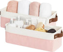 StorageWorks Narrow Storage Bins, Small Basket for Closet and Shelves, Fabric Organizer with Handles, Toilet Paper Storage, Pink and White, 2-Pack by CozyNest Decor