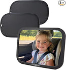 Funbliss Baby Car Mirror + 2-Pack Car Window Shades Bundle -100% Shatterproof, Wide Angle Convex by TinyTreasures Baby Boutique