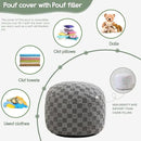 HIGOGOGO Round Stuffed Pouf Ottoman, Plaid Poufs with Foam Chunk Filling, Fluffy and Furry Pouf Foot Stool Storage Ottoman, 20 X 15 Floor Poufs Foot Rest for Living Room, Grey by CozyNest Decor
