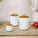 Ceramic Storage Jars, Modern Elegant Highly Polished Airtight Gorgeous Storage Canisters with Wooden Lid Small Food Stroage Jar for Kitchen Spice Tea Vanilla Sugar Coffee Beans (White trumpet) by CozyNest Decor