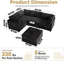 Modular Sectional Sofa with Chaise U Shaped Sectional Couch for Living Room, 5-Seater Comfy Cloud Couches with One Movable Ottoman, Plush Corduroy, Black by CozyNest Decor
