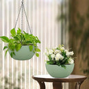 8 inch Small Hanging Planters Plant Pots for Indoor Outdoor Plants, 2 Pack Hanging Flower Pots with Drainage Holes and Chain for Garden Porch, Plastic Hanging Baskets for House Plants, Green by CozyNest Decor