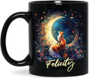 Personalized Name Ceramic Mug, Enchanted Forest Themed Decorative Cup, Custom Cute Fox With Crescent Moon Mug, Customized Floral Fox Coffee Cup 11oz 15oz, Animal Black Mug For Kids by CozyNest Decor
