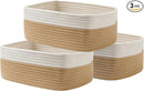 KALLAX Small Woven Basket, 13.5 x 9.5 x 5 Inches, Storage Basket for Organizing, Cute Small Rope Shelf Closet Cube Storage Bins Baskets for Shelves, Dog Toy Gift Baskets Empty, 3 Pack White & Brown by TinyTreasures Baby Boutique