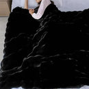 Black Fluffy Thick Fur Throw Blanket 50x60 for Bed Couch Office Chair Bunny Soft Blanket for Adults Gift Home Living Room Decorative Decor 860 GSM by CozyNest Decor