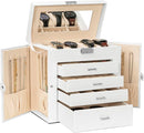 AKOZLIN 5-Tier Jewelry Box Lockable Leather Jewelry Storage Case with 4 Drawers for Women Girls Ring Necklace Earring Bracelet Watches Holder Organizer with Mirror by TinyTreasures Baby Boutique