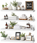 Floating Wall Shelves 4-Pack - Rustic White 16-inch Wooden Wall Shelves for Storage and Décor, Multi-Functional and Easy to Install for Living Room, Bedroom, and Kitchen by CozyNest Decor