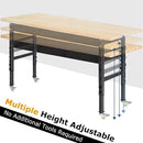 60" Adjustable Work Bench, Rubber Wood Top Workbench Heavy-Duty Work Table with Power Outlet with Wheels, 2000 LBS Load Capacity Hardwood Work Benches for Garage, Workshop, Home, Office, Easy Assembly by GreenHaven Gardens