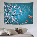 Houselerax Japanese Koi Fish Tapestry, Cherry Blossoms Asian Oriental Green Teal Flower Branch Koi Fish Carp Tapestries Wall Hanging for Bedroom Living Room Office Decor 80"x60" by CozyNest Decor