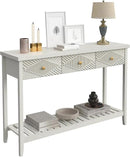 47" Fluted Console Table with 3 Drawers, Narrow Long Entryway Table with Storage Shelf, Sofa Tables for Entryway, Living Room, Behind Couch, Foyer, Hallway, Office (Beige) by CozyNest Decor