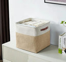 DECOMOMO Storage Cubes, 11x11 Cube Storage Bins, Baskets for Shelves (Beige & White, Cube 11" - 4 Pack) by CozyNest Decor