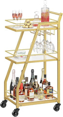 Bar Cart, 3-Tier Bar Cart for The Home, Home Bar Serving Cart with Glass Holders, Beverage Cart for Kitchen, Dining, Party Room, Gold BC03GD by CozyNest Decor