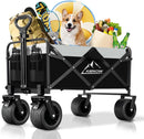 Collapsible Foldable Wagon, Utility Large Capacity Beach Wagon with Big Wheels, Shopping Cart with Side Pocket and Brakes for Sand, Garden, Grocery, Sports, Camping, Black by GreenHaven Gardens