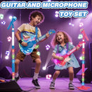 Kids Guitar and Microphone Set, Toy Guitar with Adjustable Volume and Strap, Microphone with Stand and Color Light, Toddler Musical Instrument for 3-5 5-9, Kids Karaoke Machine for Boy Girls(Blue) by TinyTreasures Baby Boutique