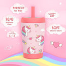 Kid Insulated Stainless Steel Tumbler with Silicone Straw, 12oz Sippy Cup for Kids (Dreamy Unicorn) by TinyTreasures Baby Boutique