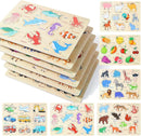 GRINNNIE Wooden Toddler Puzzle for Age 2 3 4 Years Old, 6 PCS Toddlers Learning Puzzle Set - Animal, Fruit, Sea Creature and Vehicle, Educational Toy Birthday for 3-5 Boys Girls by TinyTreasures Baby Boutique