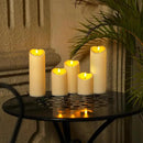 Homemory Outdoor Waterproof Flameless Candles, LED Candles, Battery Operated Candles with Remote and Timers, Electric Fake Plastic Pillar Candles, Dark Ivory, D3 H4 5" 6" 8" 8", Set of 5 by CozyNest Decor