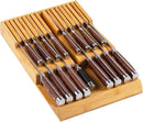 Bamboo Kitchen Drawer Knife Holder, In-drawer Knife Block, Knife Drawer Organizer fit for 16 knives and 1 steel sharpening by CozyNest Decor