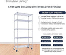 30"x14"x60" PRIME HEAVY DUTY Chrome 5-Tier Wire Shelving 1,750 LBS MAX Capacity Storage Rack for Commercial, School, Home, Garage, Warehouse, Industrial, and Hospital Uses (with Wheels) by CozyNest Decor