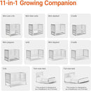 EvoNest Baby Crib, 11 in 1 Convertible Mini Crib with Wheels, 100% New Zealand Wood Growing Bed, 4 Adjustable Mattress Height,White by TinyTreasures Baby Boutique