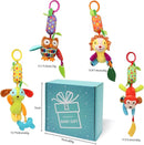 BLOOBLOOMAX Baby Soft Hanging Rattle, Car Seat Stroller Toys with Plush Animal C-Clip Ring for Infant Babies Boys and Girls 3 6 9 to 12 Months (4pcs) by TinyTreasures Baby Boutique