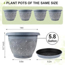 14 Inch Large Planter Pot for Plants Indoor Outdoor, 4 Pack Plastic Flower Pots with Drainage Hole & Tray, Modern Decorative Garden Pot with Saucer, Plant Container for House by CozyNest Decor